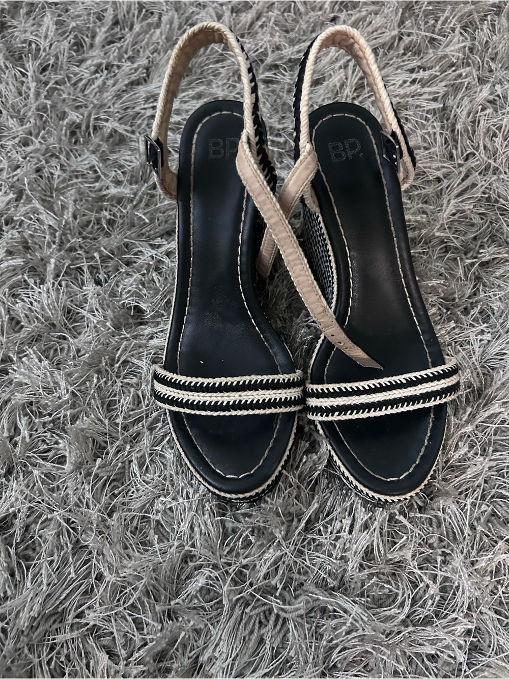 bp Black and Cream Braided Strap Slingback Sandals